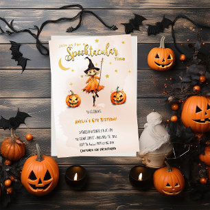 Spooktacular Time Halloween Witch Girl Birthday Invitation