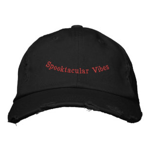 Spooktacular Vibes Black Distressed Adjustable-Hat Embroidered Baseball Cap