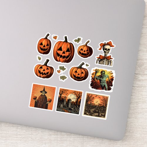 Spooktacular Vintage Sticker Set for Halloween