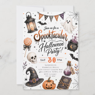 Spooktacular Watercolor Halloween Party Invitation
