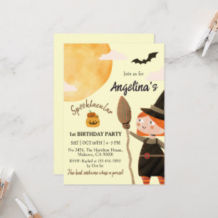 Spooktacular Witch Halloween 1st Birthday Party Invitation