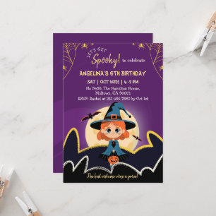 Spooktacular Witch Halloween 6th Birthday gold Invitation