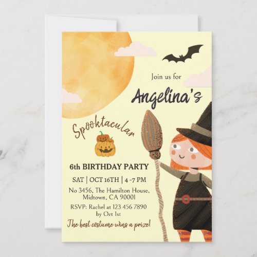 Spooktacular Witch Halloween 6th Birthday Party Invitation