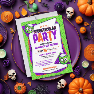 Spooktacular Zombies Green Birthday Invitation