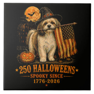 Spooky 250 Halloweens Shih Tzu Patriotic 1776-2026 Ceramic Tile