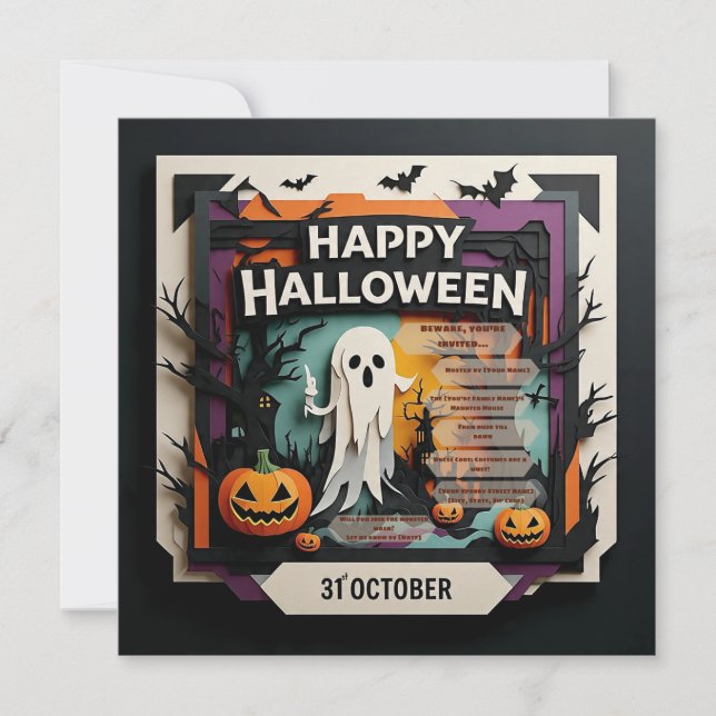 Spooky 3D Paper Cut Halloween Party Invitation (Front)