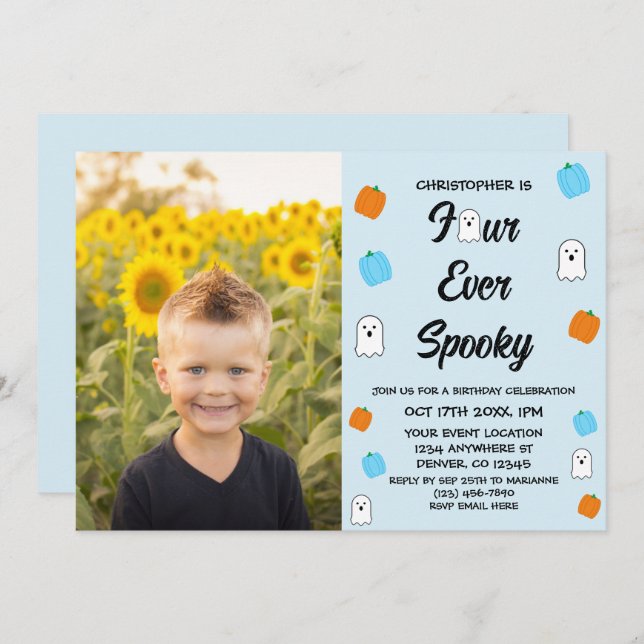 Spooky 4th Birthday Invitation (Front/Back)