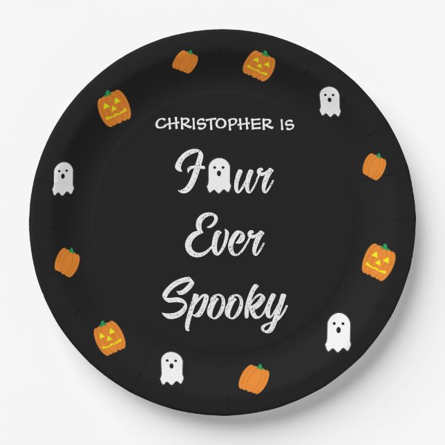 Spooky 4th Birthday Paper Plates (Front)