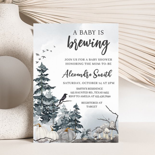 Spooky A Baby is Brewing Baby Shower Invitation (Spooky Pumpkin Baby Shower Invitation )