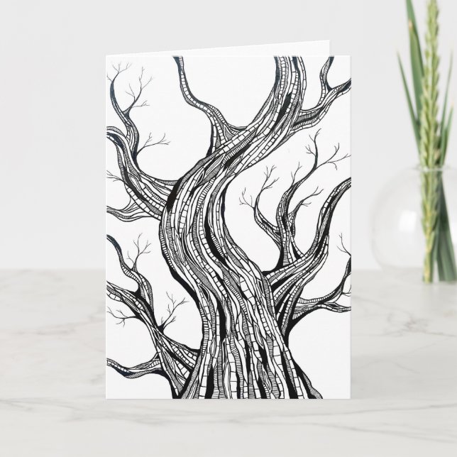 Spooky Abstract Tree Pen Drawing Art Greeting Card (Front)