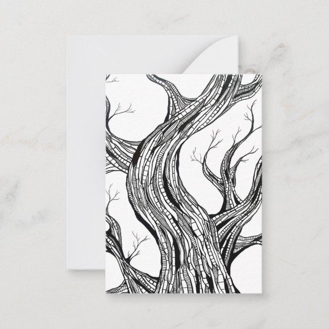 Spooky Abstract Tree Pen Drawing Art Note Card (Front)