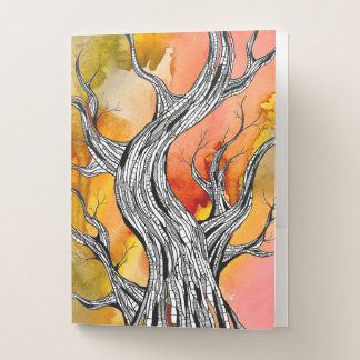 Spooky Abstract Tree Pen Drawing Art Pocket Folder