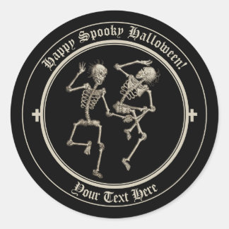 Spooky Absurdist Halloween Dancing Skeletons Classic Round Sticker