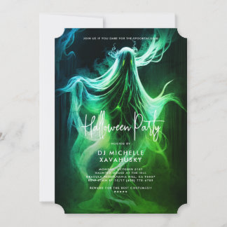 Spooky Adult Halloween Party Green Ghost Invitation