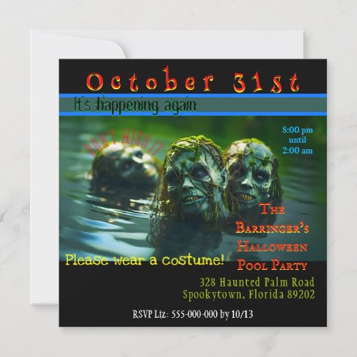 Spooky Adult Halloween Pool Party Invitation