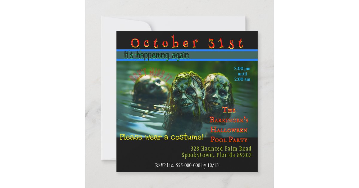 Spooky Adult Halloween Pool Party Invitation Zazzle