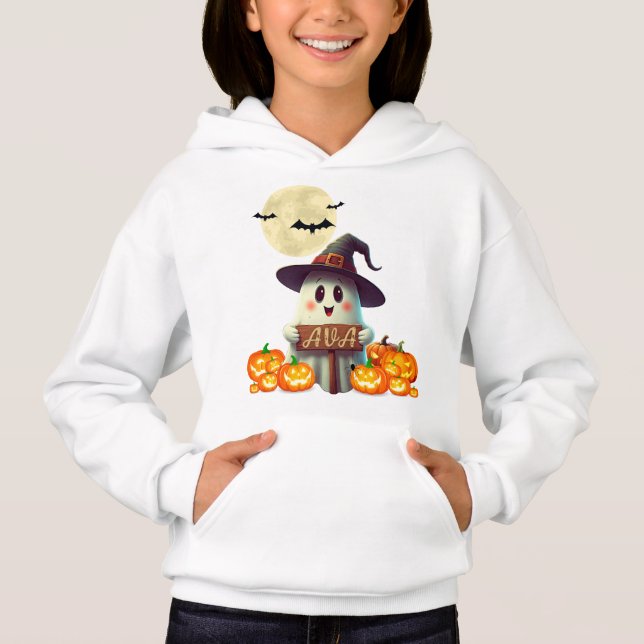 Spooky Adventure of a ghost name “Ava” Hoodie (Front)