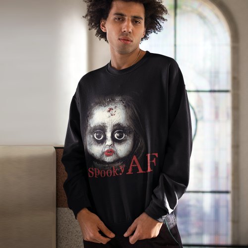 Spooky AF Creepy Goth Doll Face Halloween Sweatshirt