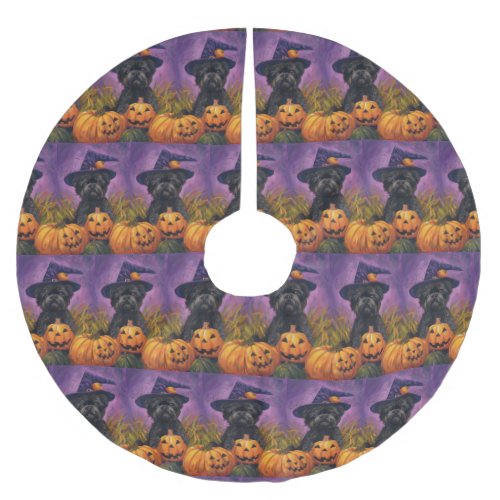 Spooky Affenpinscher Halloween Witch and Pumpkin Brushed Polyester Tree Skirt