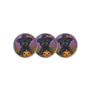 Spooky Affenpinscher Halloween Witch and Pumpkin Golf Ball Marker
