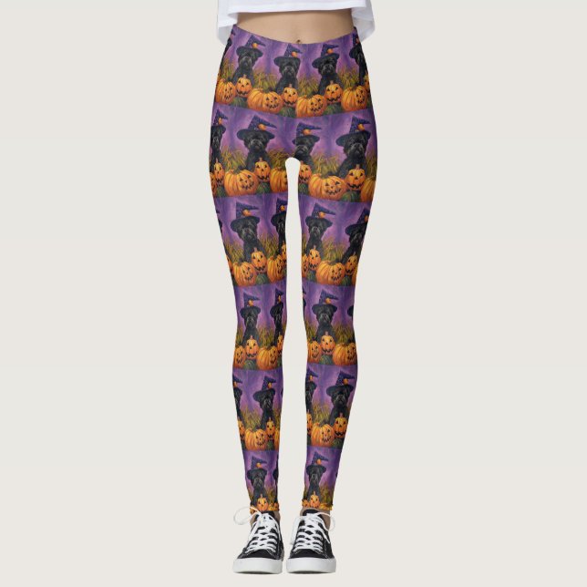 Spooky Affenpinscher Halloween Witch and Pumpkin Leggings (Front)