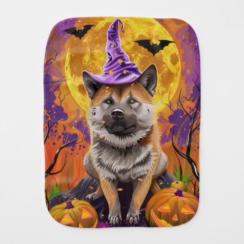  Spooky Akita Halloween Witch and Pumpkin  Baby Burp Cloth