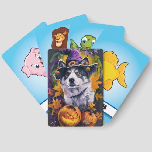 Spooky Akita Halloween Witch and Pumpkin  Matching Game Cards