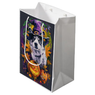 Spooky Akita Halloween Witch and Pumpkin Medium Gift Bag