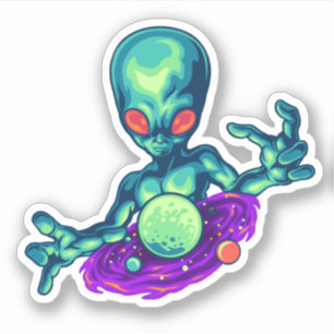 Spooky Alien And His Galaxy Sticker