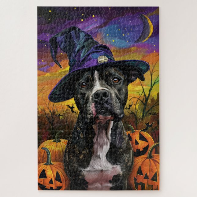 Spooky American Staffordshire Halloween Pumpkin Jigsaw Puzzle (Vertical)