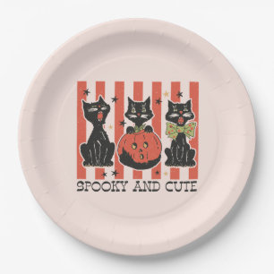 Spooky and Cute - Black Cat and Pumpkin Paper Plates
