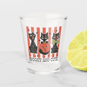 Spooky and Cute - Black Cat and Pumpkin Shot Glass