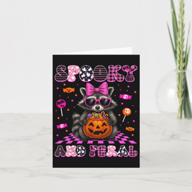 Spooky And Feral Cute Raccoon Halloween Costumes W Card (Front)