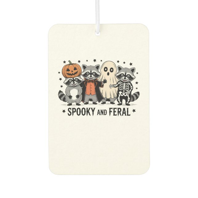 Spooky and Feral Funny Halloween Raccoon Air Freshener (Front)