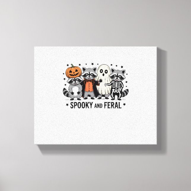 Spooky and Feral Funny Halloween Raccoon Canvas Print (Front)