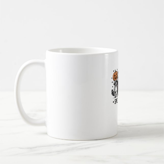 Spooky and Feral Funny Halloween Raccoon Coffee Mug (Left)