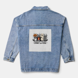 Spooky and Feral Funny Halloween Raccoon Denim Jacket