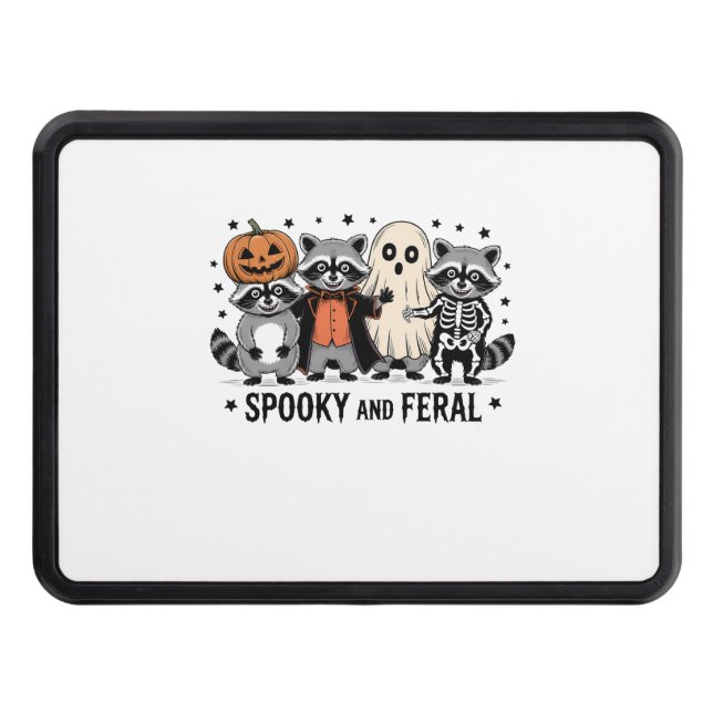 Spooky and Feral Funny Halloween Raccoon Hitch Cover (Front)