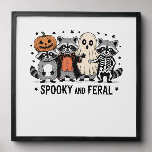 Spooky and Feral Funny Halloween Raccoon Peel And Stick Photo Tile