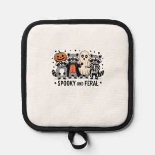 Spooky and Feral Funny Halloween Raccoon Pot Holder