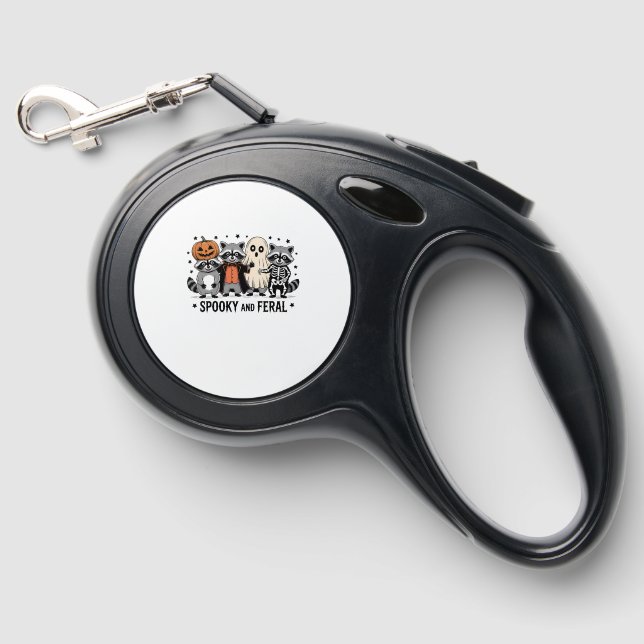 Spooky and Feral Funny Halloween Raccoon Retractable Pet Leash (Front)