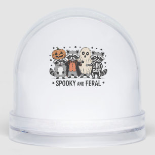 Spooky and Feral Funny Halloween Raccoon Snow Globe