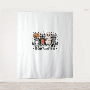 Spooky and Feral Funny Halloween Raccoon Tapestry
