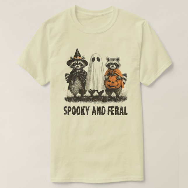 Spooky And Feral Halloween Cute Ghost Raccoon T-Shirt (Design Front)