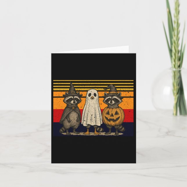 Spooky And Feral Halloween Cute Ghost Raccoon Tric Card (Front)
