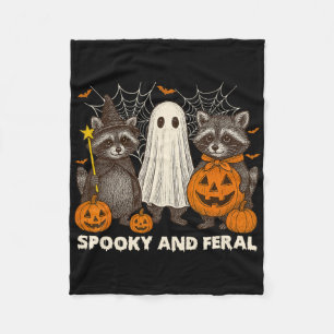 Spooky And Feral Halloween Cute Ghost Raccoon Tric Fleece Blanket