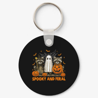 Spooky And Feral Halloween Cute Ghost Raccoon Tric Keychain