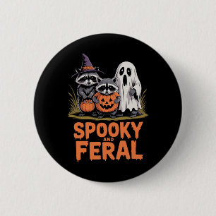 Spooky And Feral Halloween Ghost Raccoon Opossum Button