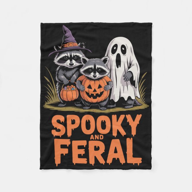 Spooky And Feral Halloween Ghost Raccoon Opossum  Fleece Blanket (Front)