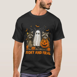 Spooky And Feral Halloween Ghost Raccoon Trick T-Shirt